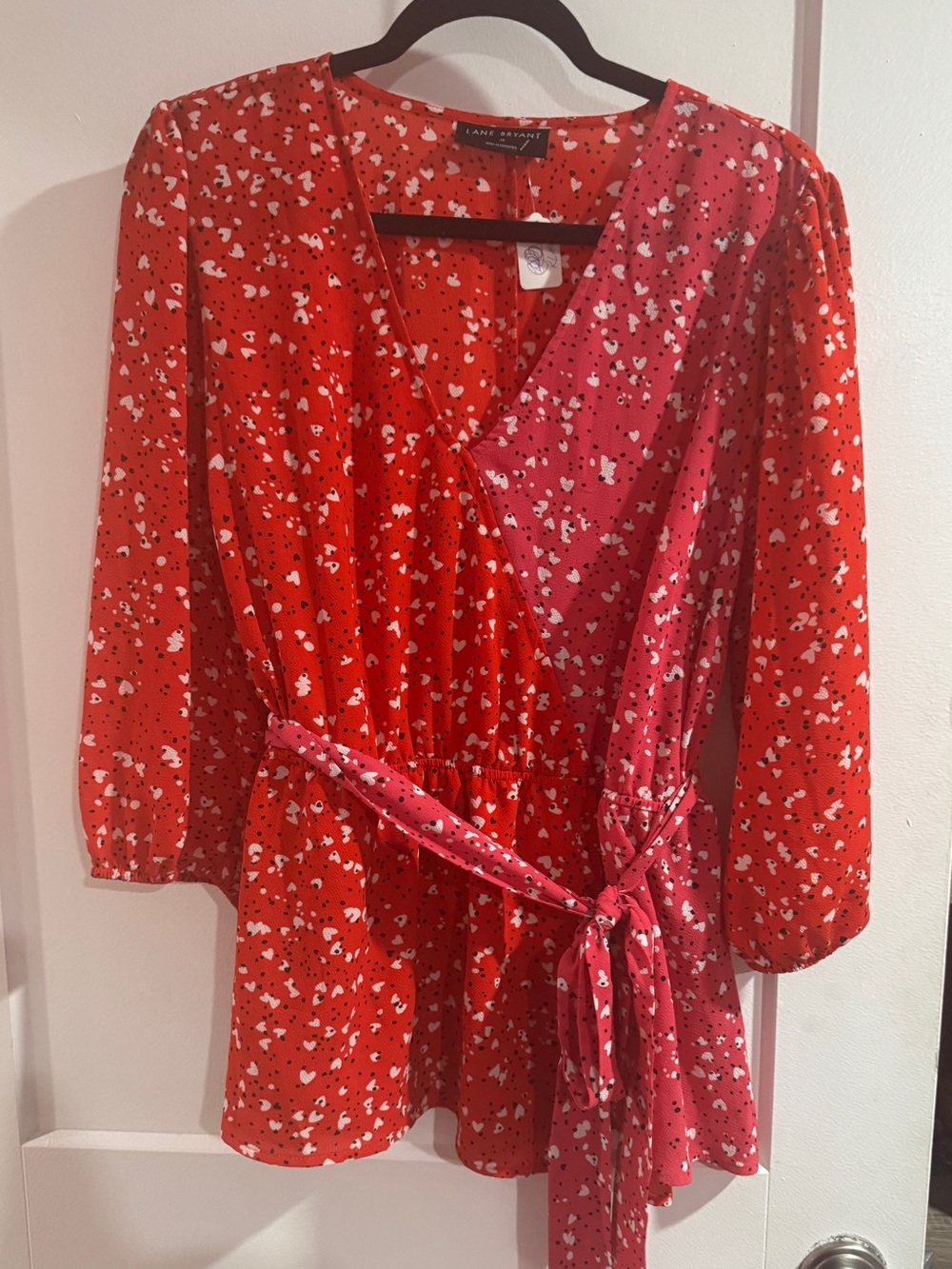 Lane Bryant Red & Pink Floral Wrap Blouse